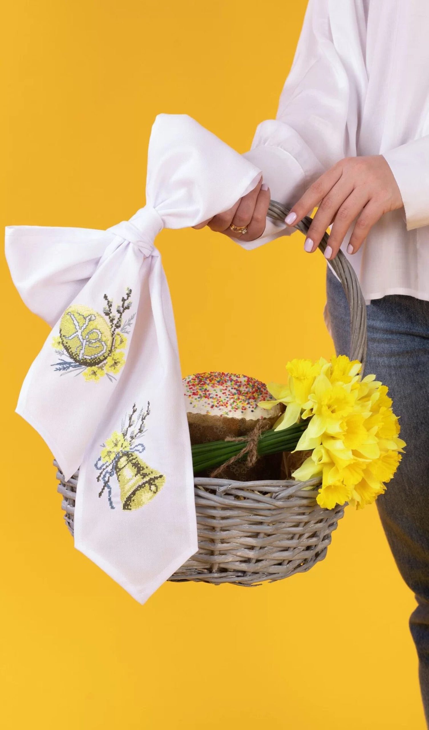 Orthodox Easter Basket Bow, easter basket ribbon with egg embroidery,Easter eggs, Embroidered easter table decor, Ukrainian Gift for easter