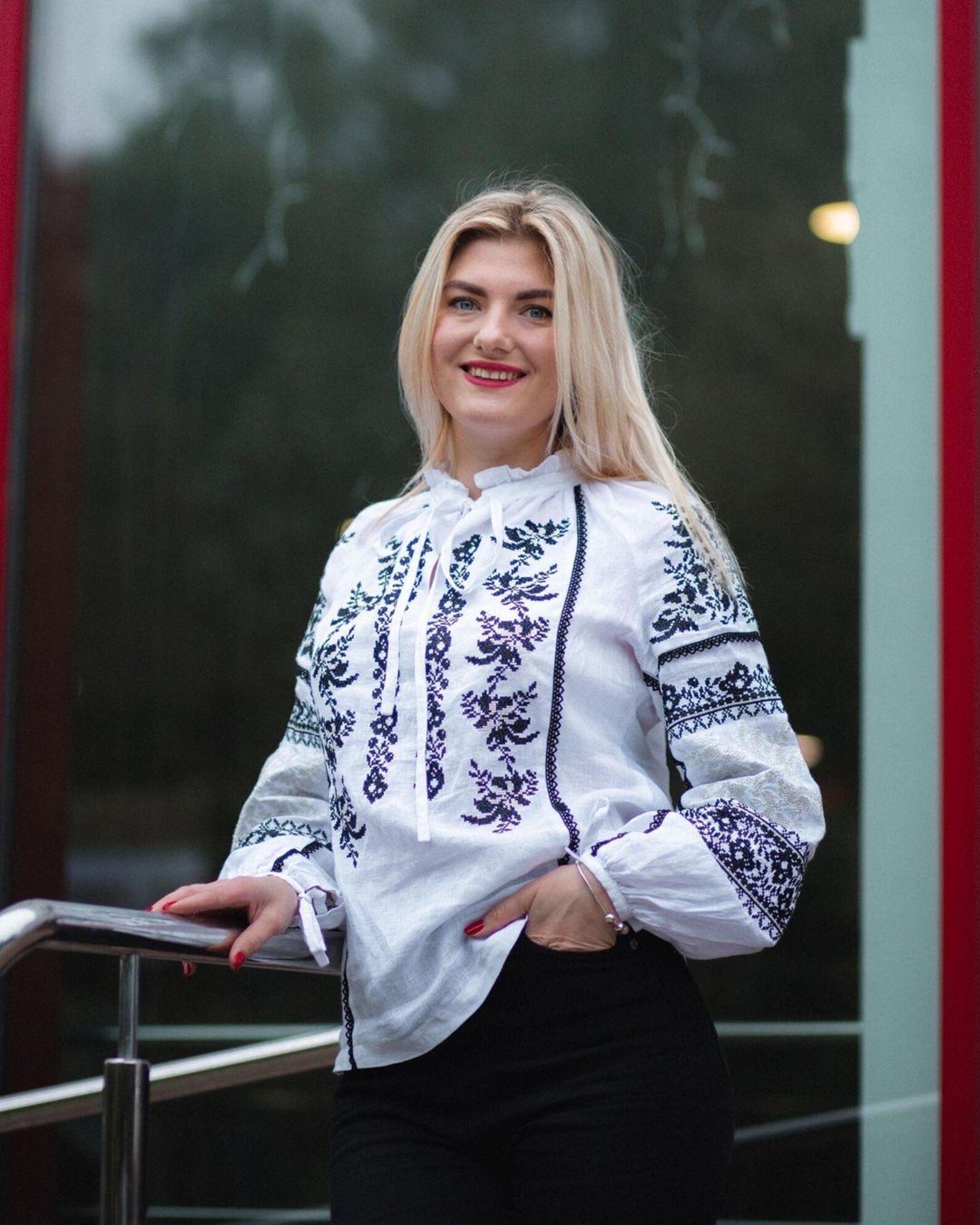 Elegant black and white embroidered linen blouse, Traditional Ukrainian Vyshyvanka, Folk embroidery, Women's linen shirt with floral pattern