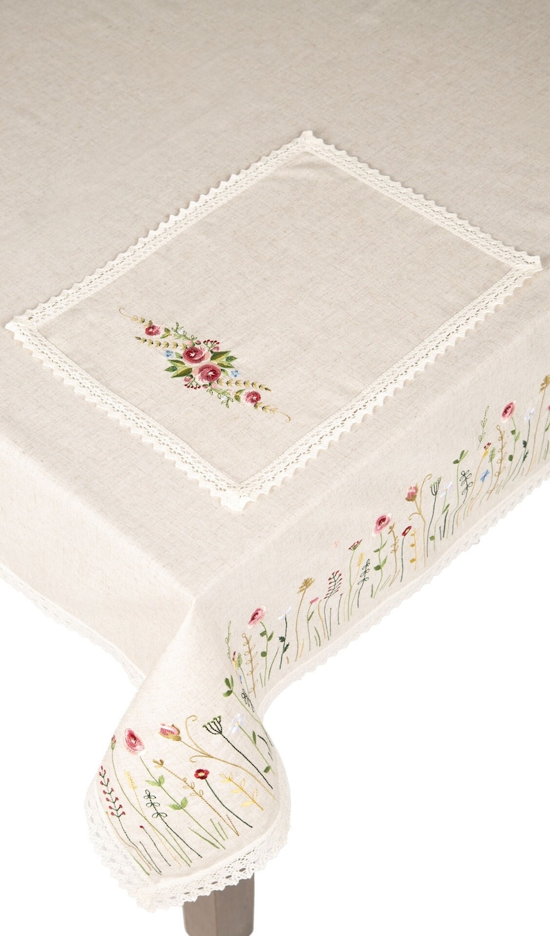 Embroidered floral cotton napkin, Wildflower fabric napkins, Easter table decor, Cloth napkins, Linen napkins france, Pink flower napkins