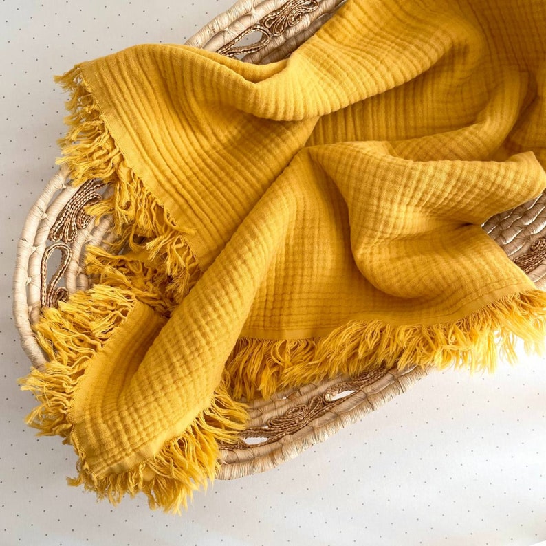 Mustard muslin baby blanket, 4-Layer cotton gauze newborn blanket, Summer throw, Natural Baby shower gift, Soft cotton gauze blanket