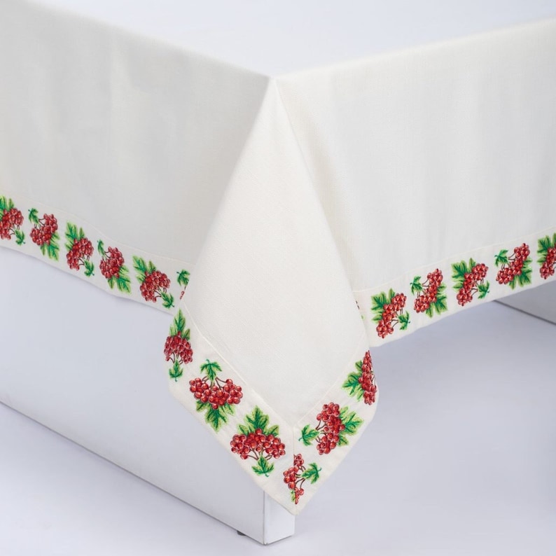 Ukrainian Tablecloth with Viburnum Embroidery Traditional Kalyna Tablecloth Folk Wedding Towel Slavic Home Decor