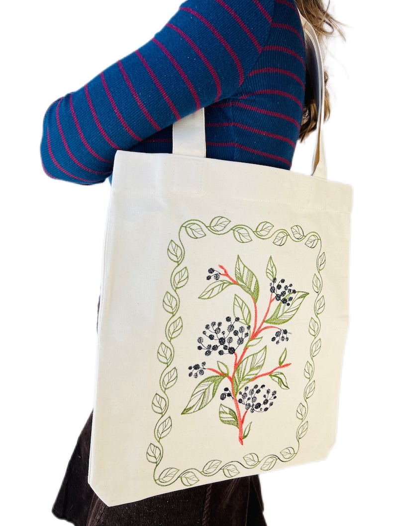 Cotton bag with blooming elderberry embroidery, Eco shopping bag, Beige tote bag, Cotton embroidery shoulder bag, Boho tote bag, Hippie bag