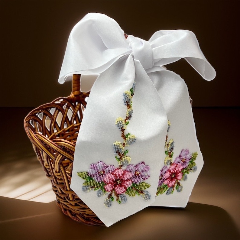 Handmade Embroidered Easter Basket Bow, Ukrainian Floral Ribbon
