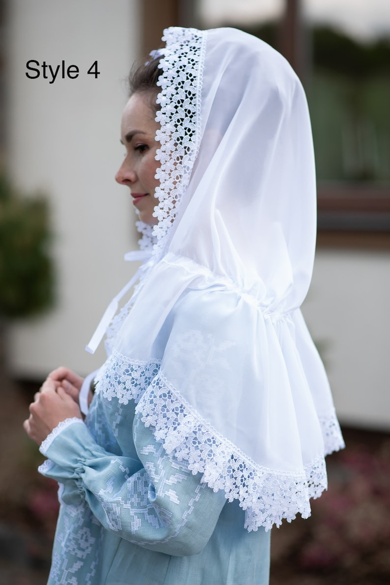 Cotton veil with lace, Wedding head veil, Infinity veil, Catholic mantilla, Church veil, Wedding veil, Church head covering, Christian scarf