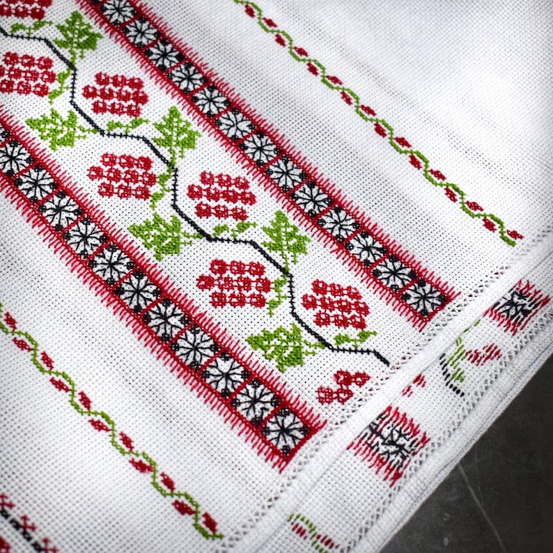 Hand Embroidered Slavic Wedding Towel, Ukrainian Cross Stitch