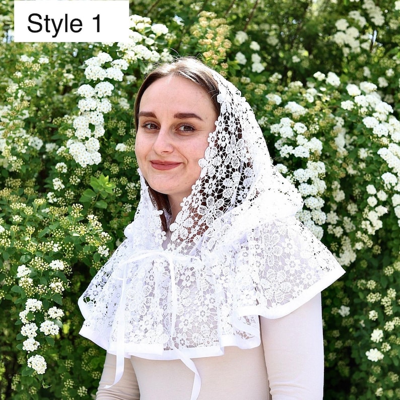 White Lace Head Covering, Floral Pattern, Decorative Veil, Cultural Styling Accessory