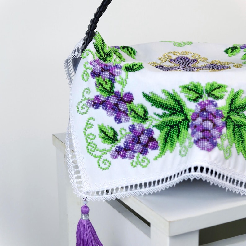 Handmade Beaded Easter Basket Cover, Floral Embroidery, Orthodox Ukrainian Decor