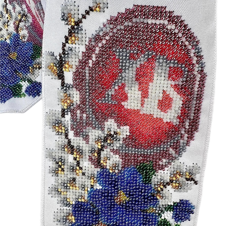 Handmade Beaded Easter Basket Bow, Floral Embroidery, Ukrainian Satin Ribbon Decoration