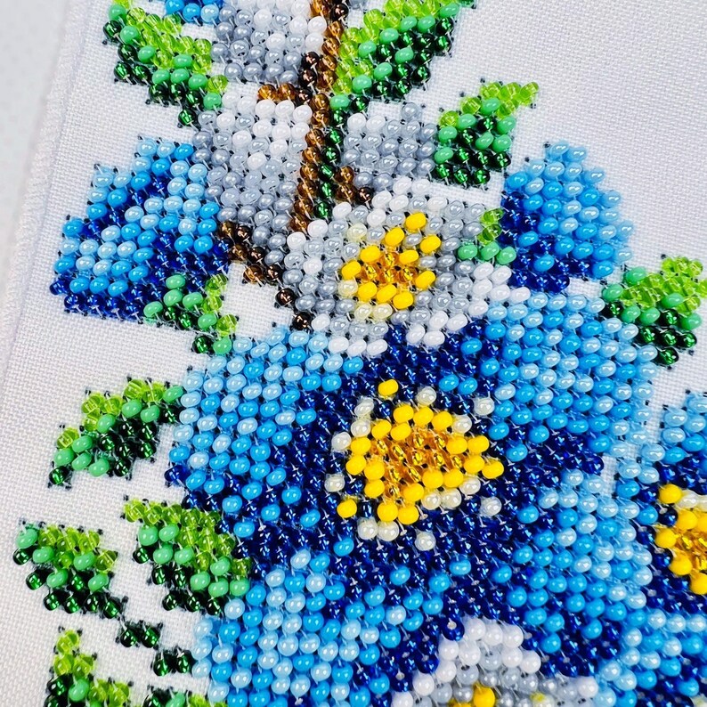 Embroidered Easter Basket Cover, Blue Floral Beadwork, Ukrainian Cotton Decor