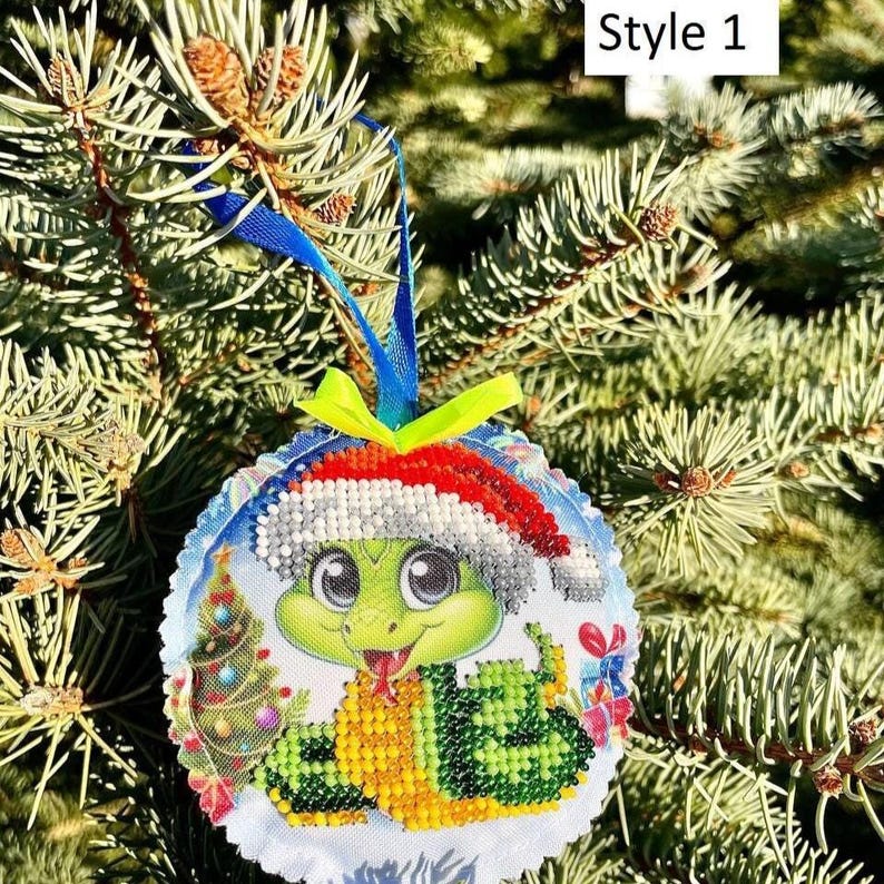 Handmade beaded Christmas ornament – Cute snake design with Santa hat for festive tree decor